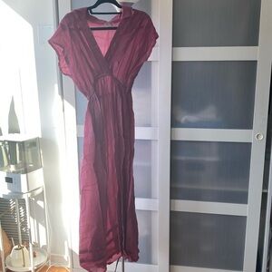 Pink maxi linen dress. One size, cinches at waist.